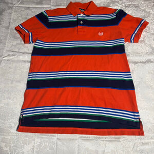 Men's Chaps Polo Shirt S Orange Navy Blue Striped